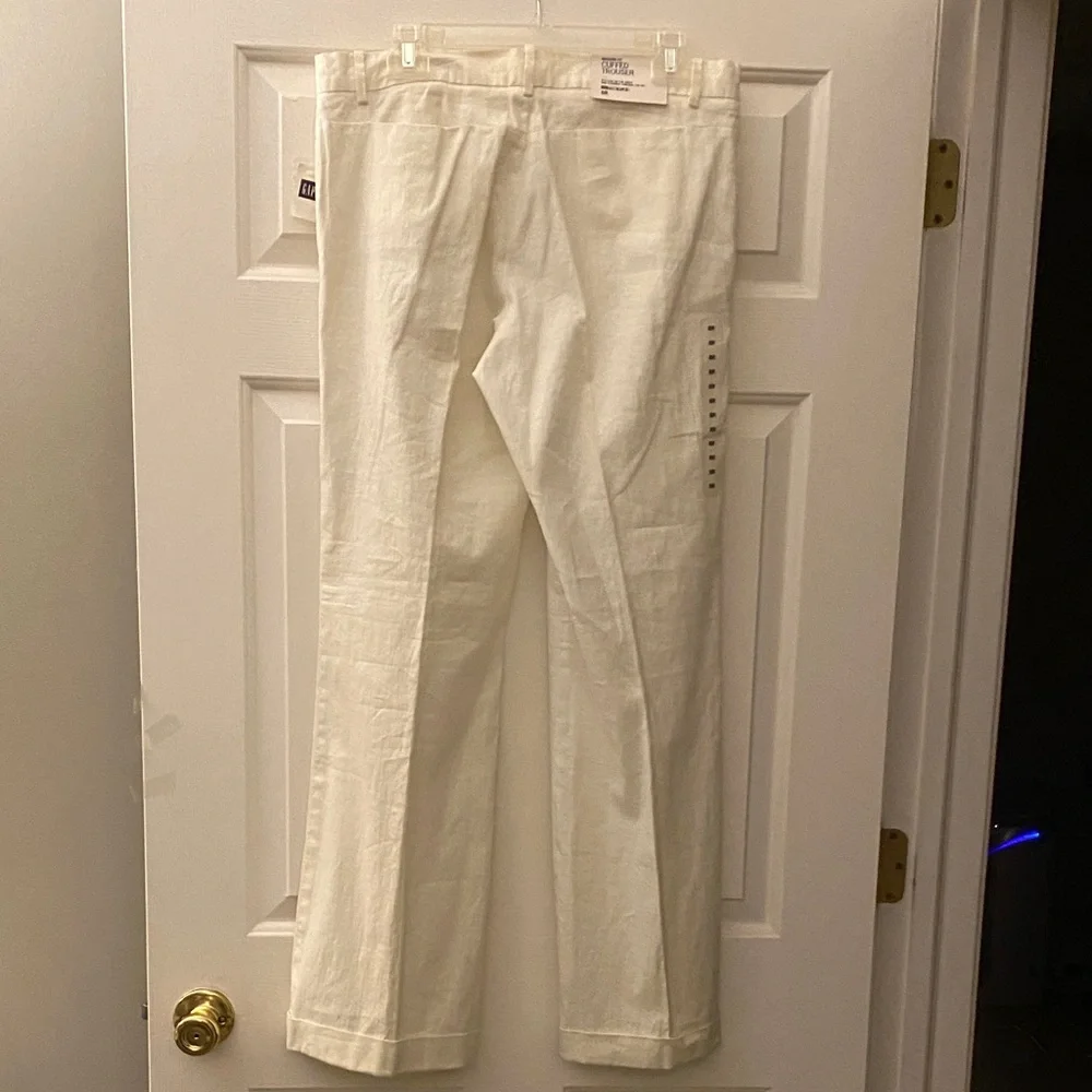GAP white Linen wide leg cuffed trousers - Picture 9 of 14